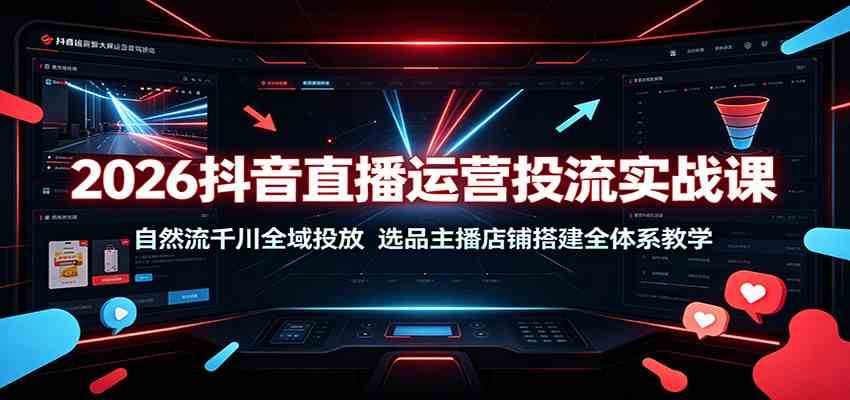 2026抖音直播运营投流实战课：自然流千川全域投放，选品主播店铺搭建全体系教学-宝藏屋创业网