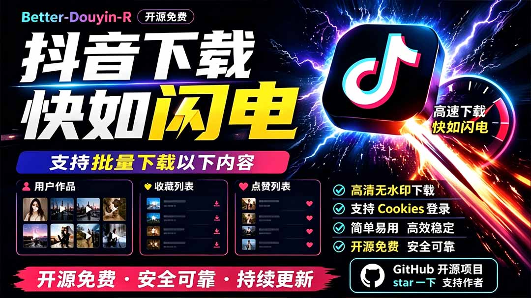 图片[2]-别再乱找了！D音下载快如闪电，支持批量下载用户作品收藏列表和点赞列表，开源免费 Better-douyin-R-宝藏屋创业网