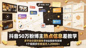抖音50万粉博主热点信息差教学:多平台分发抖音快手B站视频号微博,1个视频多份收益月入20000+-宝藏屋创业网