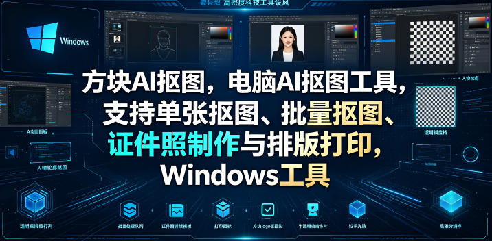 方块AI抠图，电脑AI抠图工具，支持单张抠图、批量抠图、证件照制作与排版打印，Windows工具-宝藏屋创业网