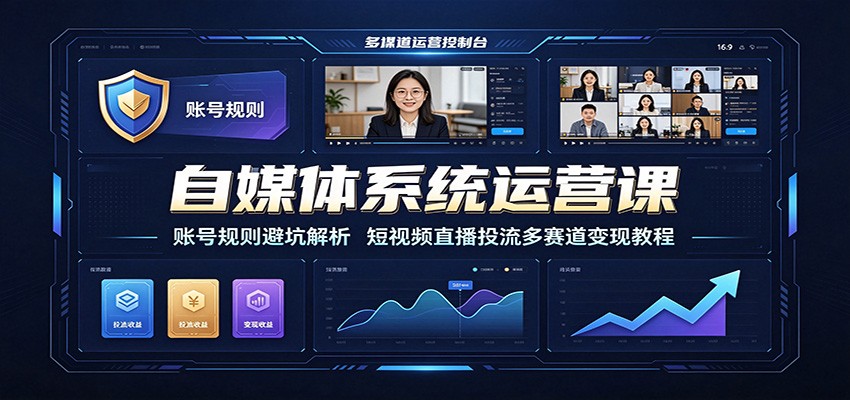 自媒体系统运营课：账号规则避坑解析，短视频直播投流多赛道变现教程-宝藏屋创业网