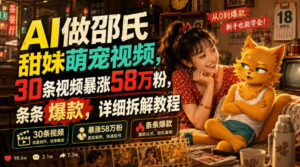 AI做邵氏甜妹萌宠视频,30条视频暴涨58万粉,条条爆款,详细拆解教程-宝藏屋创业网