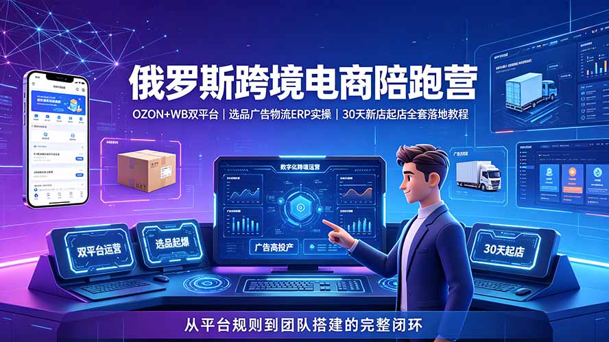2026俄罗斯跨境电商陪跑营：OZON+WB双平台｜选品广告物流ERP实操｜30天新店起店全套落地教程-宝藏屋创业网