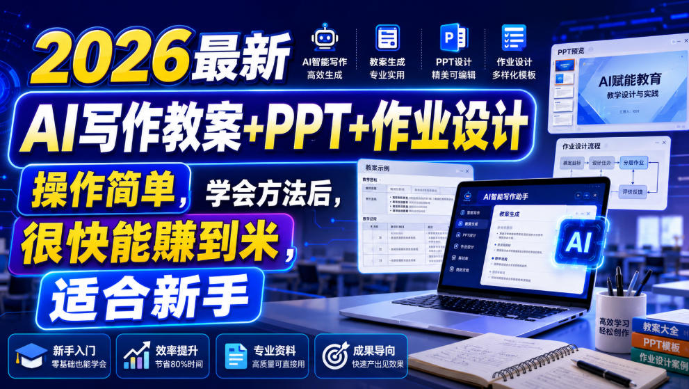 2026最新AI写作教案+PPT+作业设计，操作简单，学会方法后，很快能賺到米，适合新手-宝藏屋创业网