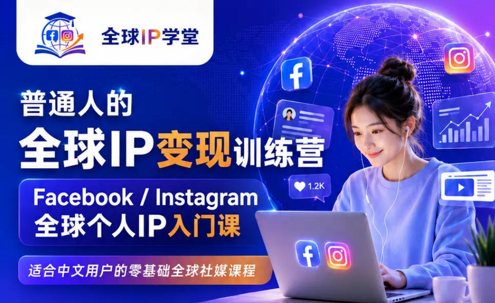 普通人的全球IP变现训练营，Facebook/Instagram全球个人IP入门课，零基础全球社媒课程-宝藏屋创业网