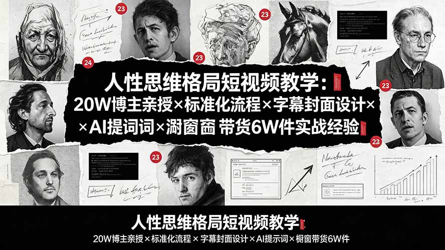人性思维格局短视频教学：20W博主亲授×标准化流程×字幕封面设计×AI提示词×橱窗带货6W件实战经验-宝藏屋创业网