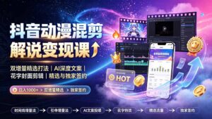 抖音动漫混剪解说变现课：双增量精选打法｜AI深度文案｜花字封面剪辑｜ 精选与独家签约日入1000+-宝藏屋创业网