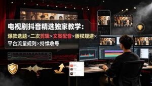 电视剧抖音精选独家教学:爆款选题×二次剪辑×文案配音×版权规避×平台流量规则×持续收益账号-宝藏屋创业网