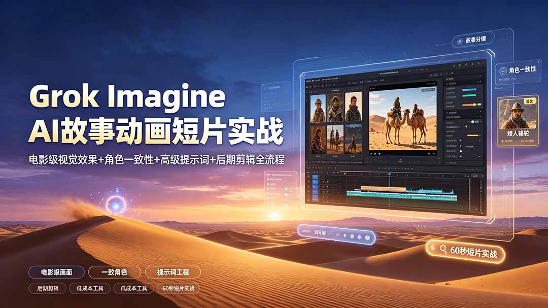 Grok Imagine AI故事动画短片实战：电影级视觉效果+角色一致性+高级提示词+后期剪辑全流程-宝藏屋创业网