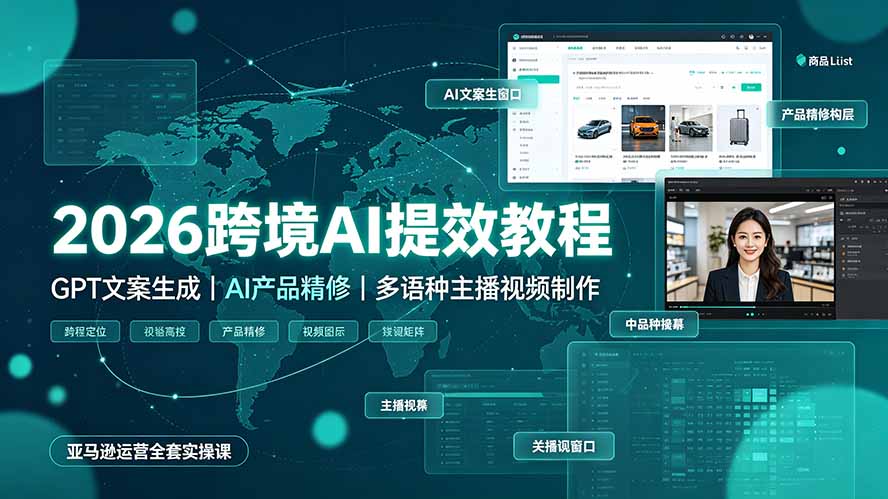 2026跨境AI提效教程·GPT文案生成｜AI产品精修｜多语种主播视频制作，亚马逊运营全套实操课-宝藏屋创业网