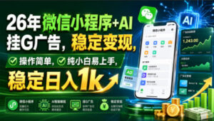 26年微信小程序+AI挂G广告,稳定变现,操作简单,纯小白易上手,稳定日入1k【揭秘】-宝藏屋创业网