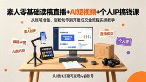 素人零基础读稿直播+AI短视频+个人IP搞钱课,从账号准备、涨粉制作到开播成交全流程实操教学-宝藏屋创业网