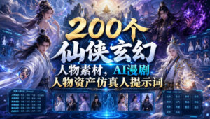 200个仙侠玄幻人物素材，AI漫剧人物资产仿真人提示词-宝藏屋创业网