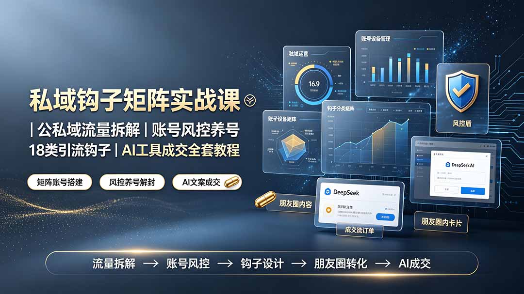 私域钩子矩阵实战课〓公私域流量拆解｜账号风控养号｜18类引流钩子｜AI工具成交全套教程-宝藏屋创业网
