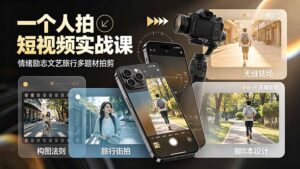 一个人拍短视频实战课:情绪励志文艺旅行多题材×五大景别×黄金构图×八大运镜,从拍摄到成片高效创作-宝藏屋创业网