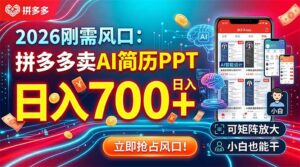 2026刚需风口：拼多多卖AI简历PPT，日入700+，可矩阵放大，小白也能干-宝藏屋创业网