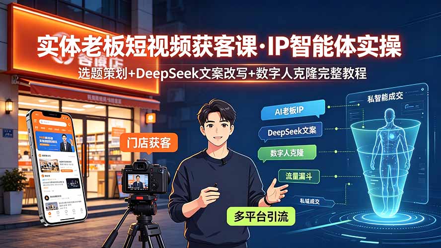 实体老板短视频获客课·IP智能体实操｜选题策划+DeepSeek文案改写+数字人克隆完整教程-宝藏屋创业网