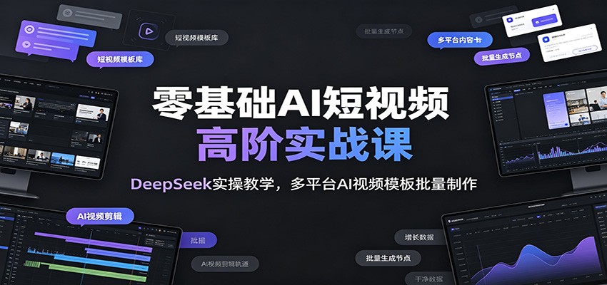 零基础AI短视频高阶实战课：DeepSeek实操教学，多平台AI视频模板批量制作-宝藏屋创业网