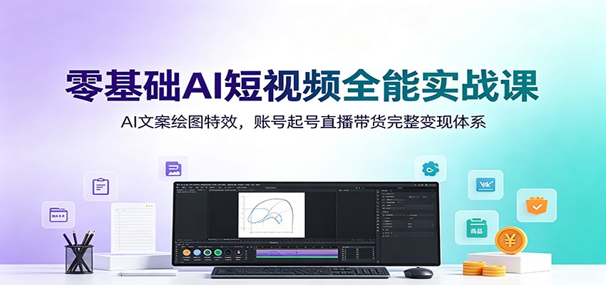 零基础AI短视频全能实战课：AI文案绘图特效，账号起号直播带货完整变现体系-宝藏屋创业网