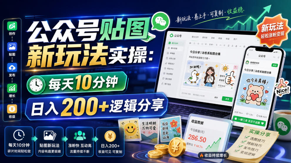 公众号贴图新玩法实操，每天10分钟，日入200+逻辑分享-宝藏屋创业网
