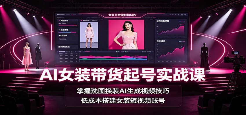 AI女装带货起号实战课：掌握洗图换装AI生成视频技巧，低成本搭建女装短视频账号-宝藏屋创业网