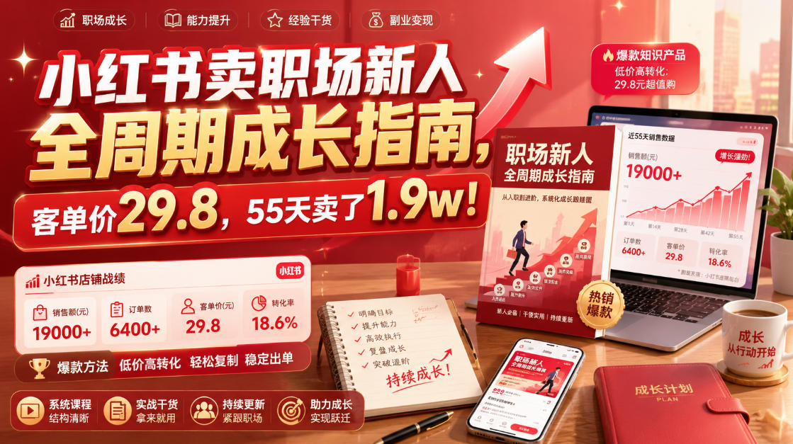 小红书卖职场新人全周期成长指南，客单价29.8，55天卖了1.9w！-宝藏屋创业网