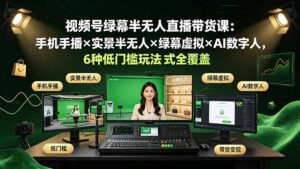 视频号绿幕半无人直播带货课:手机手播×实景半无人×绿幕虚拟×AI数字人,6种低门槛玩法全覆盖-宝藏屋创业网