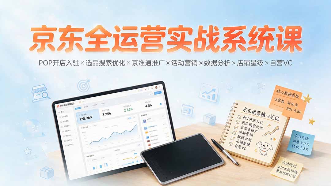 京东全运营实战系统课：POP开店入驻×选品搜索优化×京准通推广×活动营销×数据分析×店铺星级×自营VC-宝藏屋创业网
