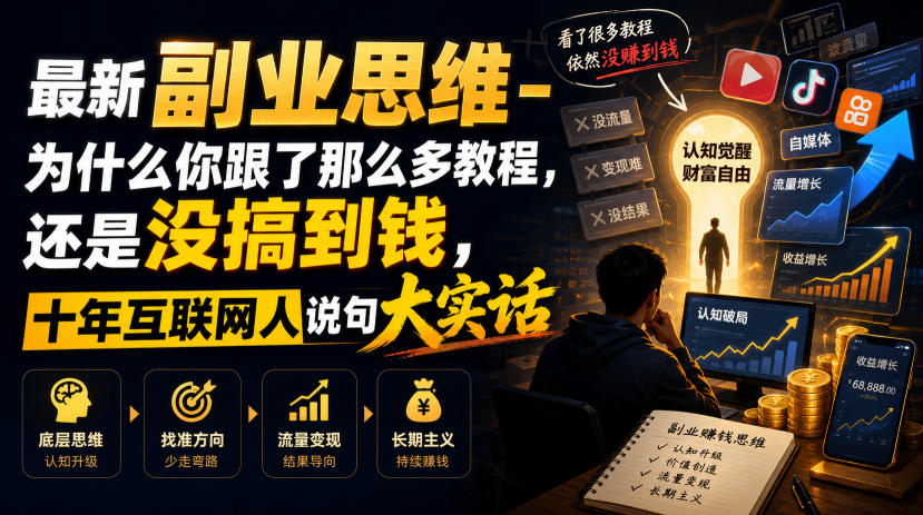 最新副业思维-为什么你跟了那么多教程，还是没搞到钱，十年互联网人说句大实话【揭秘】-宝藏屋创业网