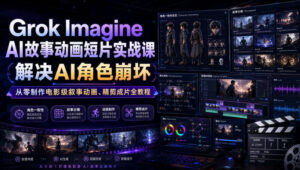 Grok Imagine AI故事动画短片实战课｜解决AI角色崩坏，从零制作电影级叙事动画、精剪成片全教程(中英字幕)-宝藏屋创业网