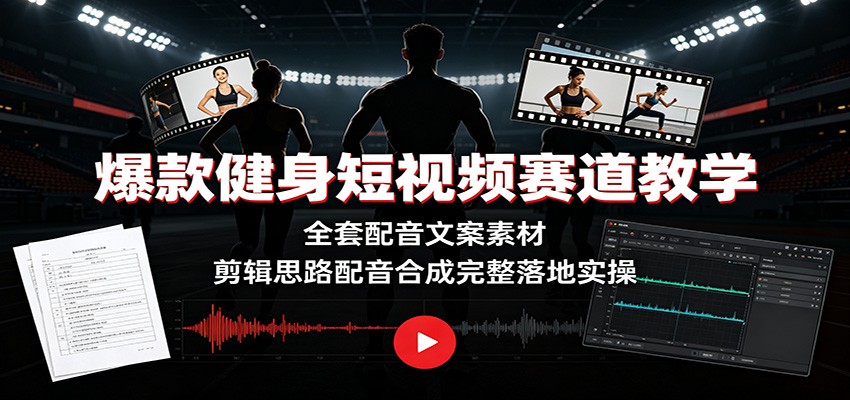 爆款健身短视频赛道教学：全套配音文案素材，剪辑思路配音合成完整落地实操-宝藏屋创业网