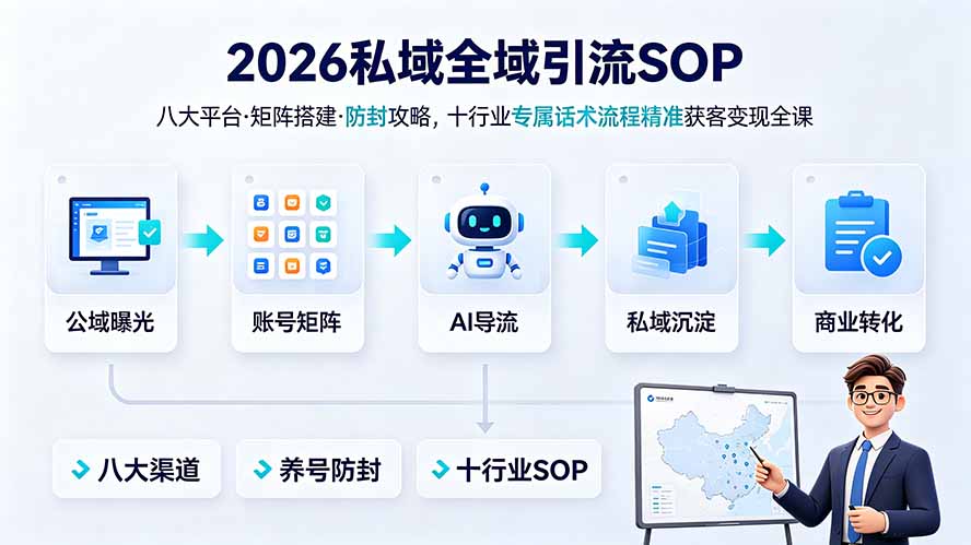 2026私域全域引流SOP｜八大平台·矩阵搭建·防封攻略，十行业专属话术流程精准获客变现全课-宝藏屋创业网