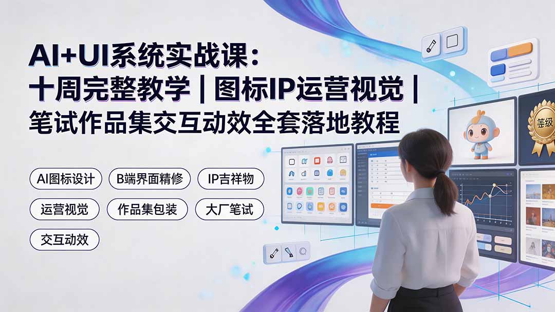 AI+UI系统实战课：十周完整教学｜图标IP运营视觉｜笔试作品集交互动效全套落地教程-宝藏屋创业网