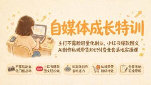 自媒体成长特训|主打不露脸轻量化副业,小红书爆款图文AI创作私域带货知识付费全套落地实操课-宝藏屋创业网