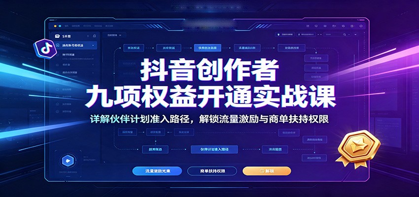 抖音创作者九项权益开通实战课：详解伙伴计划准入路径，解锁流量激励与商单扶持权限-宝藏屋创业网