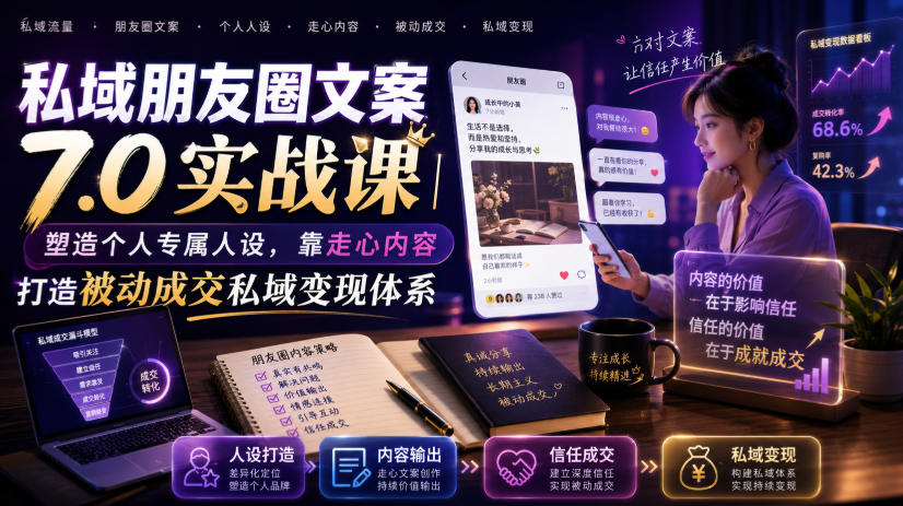 私域朋友圈文案7.0实战课｜塑造个人专属人设，靠走心内容打造被动成交私域变现体系-宝藏屋创业网