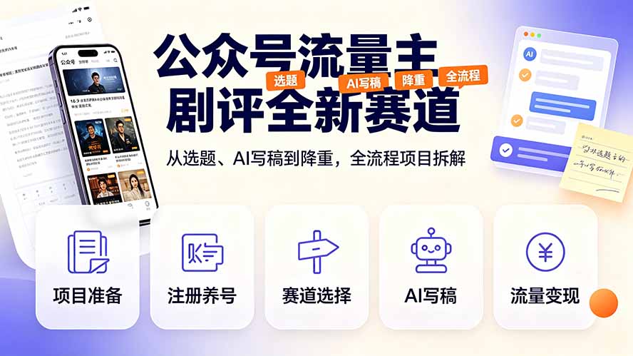 公众号流量主剧评全新赛道，从选题、AI写稿到降重，全流程项目拆解-宝藏屋创业网