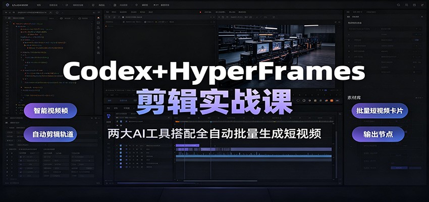 Codex+HyperFrames剪辑实战课：两大AI工具搭配全自动批量生成短视频-宝藏屋创业网