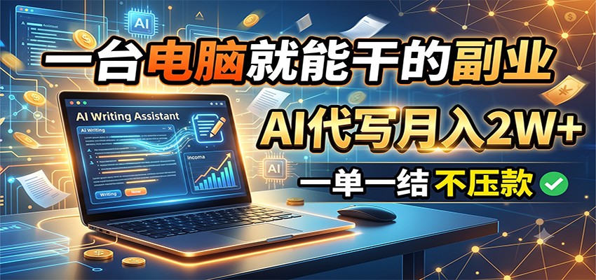 一台电脑就能干的副业，AI代写月入2W+，一单一结不压款-宝藏屋创业网