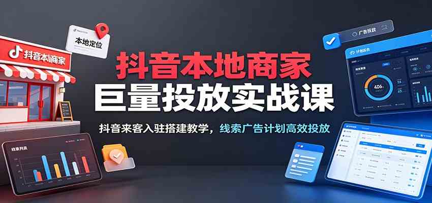 抖音本地商家巨量投放实战课：抖音来客入驻搭建教学，线索广告计划高效投放-宝藏屋创业网