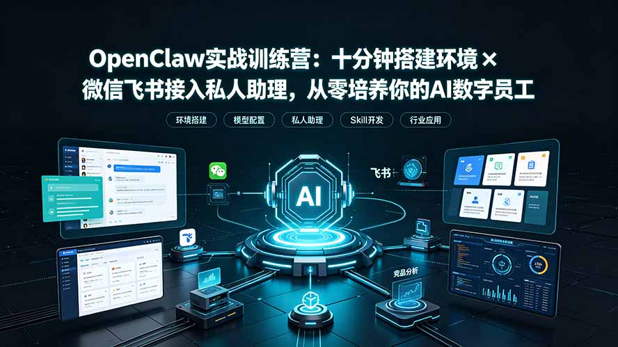 OpenClaw实战特训营：十分钟搭建环境×微信飞书接入私人助理，从零培养你的AI数字员工-宝藏屋创业网