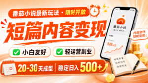 番茄小说最新短篇玩法,稳定日入500+!副业必看,小白可玩,限时开放【揭秘】-宝藏屋创业网