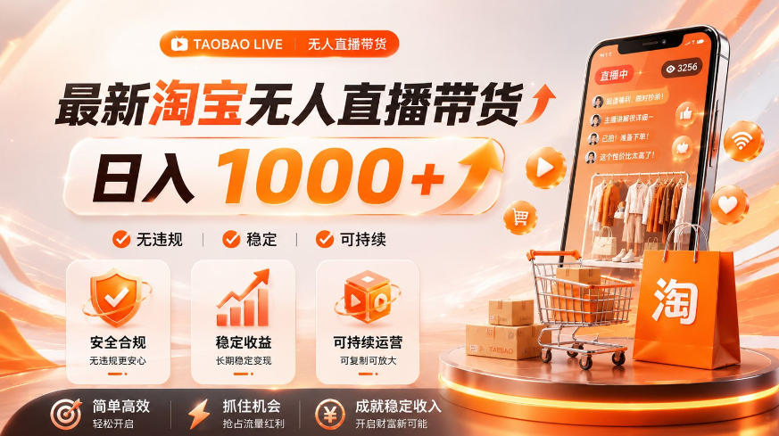 拒绝死工资！淘宝无人直播，让你睡觉都在进账，单设备日入1k+普通人的变现蓝海【揭秘】-宝藏屋创业网