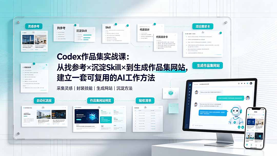 图片[2]-Codex作品集实战课：从找参考×沉淀Skill×到生成作品集网站，建立一套可复用的AI工作方法-宝藏屋创业网