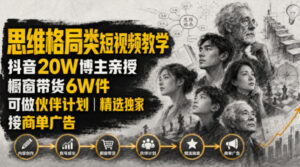 人性思维格局类短视频教学,抖音20W博主亲授,橱窗带货6W件,可做伙伴计划、精选独家、接商单广告-宝藏屋创业网