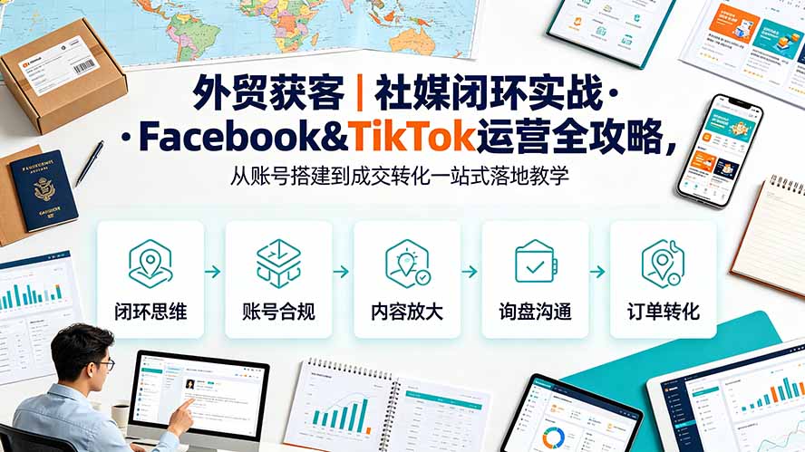 外贸获客｜社媒闭环实战·Facebook&TikTok运营全攻略，从账号搭建到成交转化一站式落地教学-宝藏屋创业网