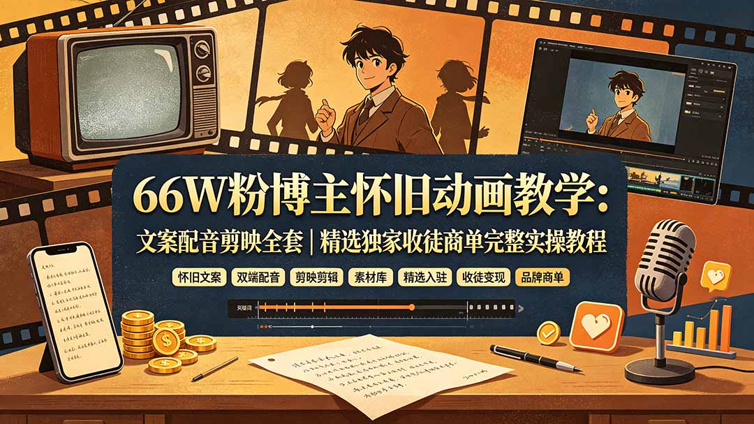图片[2]-66W粉博主怀旧动画教学：文案配音剪映全套｜精选独家收徒商单完整实操教程-宝藏屋创业网