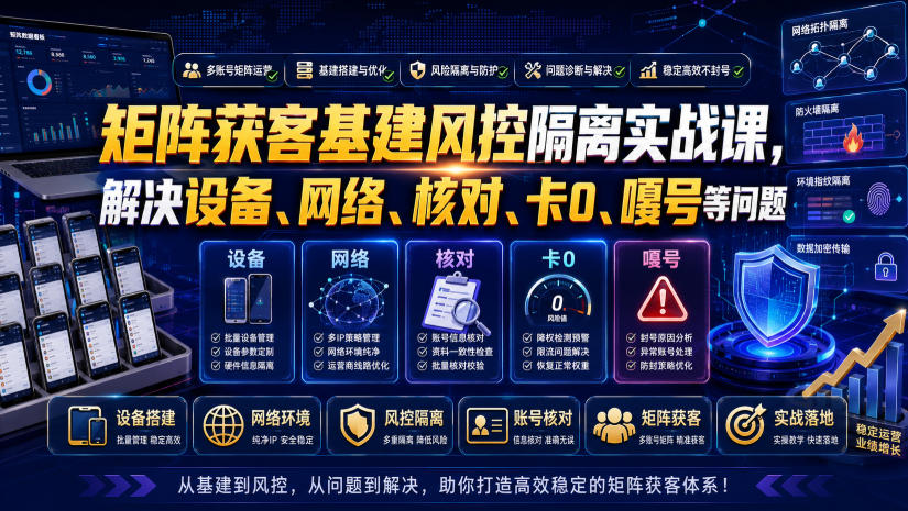 矩阵获客基建风控隔离实战课，解决设备、网络、核对、卡0、嘎号等问题-宝藏屋创业网