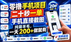 零撸手机项目，二十秒一单，手机直接截图，纯薅羊毛，一天200+做就有【揭秘】-宝藏屋创业网
