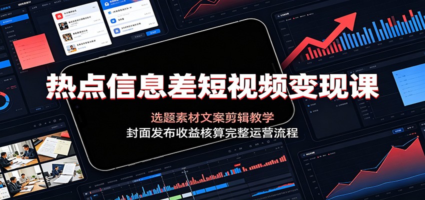 热点信息差短视频变现课：选题素材文案剪辑教学，封面发布收益核算完整运营流程-宝藏屋创业网